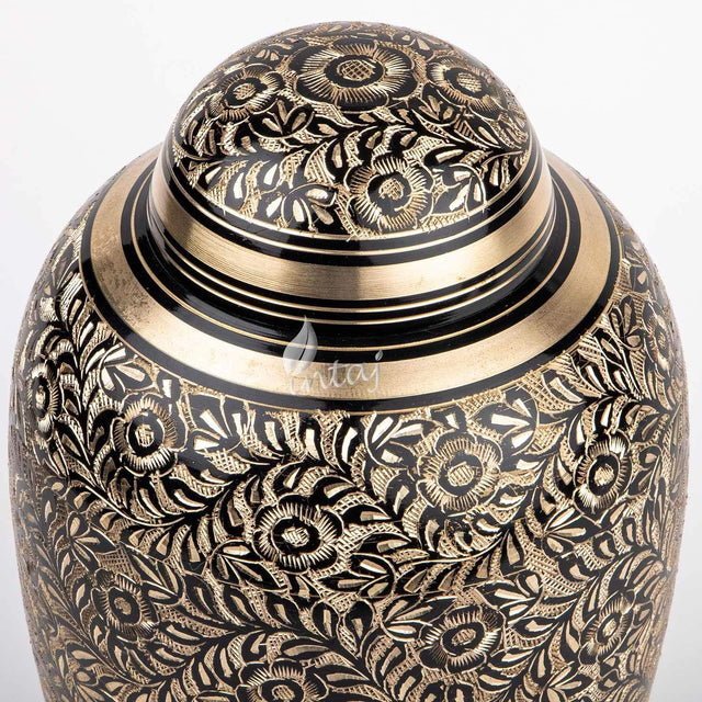 INTAJ Urn for Human Ashes - Adult Solid Brass Large Funeral Urn Handcrafted - Engraved Affordable Urn for Ashes (Dome Etched, Adult (12" Hx8 W))