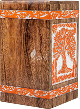 INTAJ Handmade Wooden Urn for Human Ashes - Adult Tree of Life Wooden Urns Hand-Crafted - Funeral Cremation Urn for Dogs Engraved (Carrot White, Medium - 9.5Hx5.5W (180 Cu/in))
