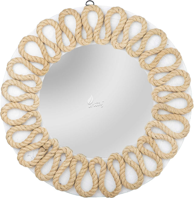 Rustic Rope Round Wall Mirror - Nautical Decorative Wall Mirror Handcrafted - Large Wall Home Decor Mirror for Bathroom, Bedroom, Entryway, Living Room (20x20, Natural Brown)