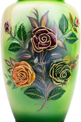 Handcrafted Floral Cremation Urn – Olive Green Rose Design – Suitable for Adult Men & Women