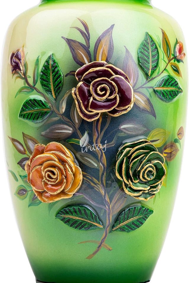 Handcrafted Floral Cremation Urn – Olive Green Rose Design – Suitable for Adult Men & Women