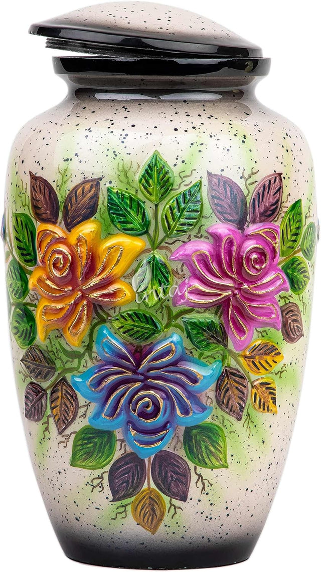 Handcrafted Floral Cremation Urn – Lotus Rainbow Design – Suitable for Adult Men & Women, Mom & Dad