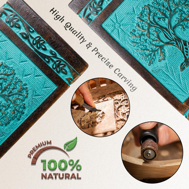 INTAJ Wooden Cremation Urns for Human Ashes - 20 Cubic Inches, Handcarved Tree of Life Design, Suitable for Men, Women, Mom, Dad - TSA Approved, Decorative Memorial Urn Box, Small 20lbs, Green