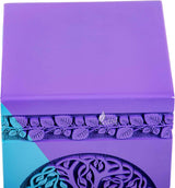 Handcarved Wooden Cremation Urn – Celtic Knot Tree of Life – Suitable for Small Pets or Infant Ashes – 115 Cu/in Capacity – SkyBlue Purple Finish (Small, 8x4.75")