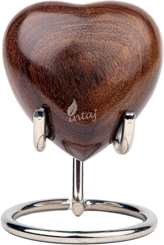 INTAJ Wooden Heart Urn for Human Ashes, Pet Ashes - Cremation Urn for Ashes, Humming Bird Funeral Urn for Dogs,Cats Hand-Crafted - Burial Urn Box (Rosewood, M (4") 10Cu/in)