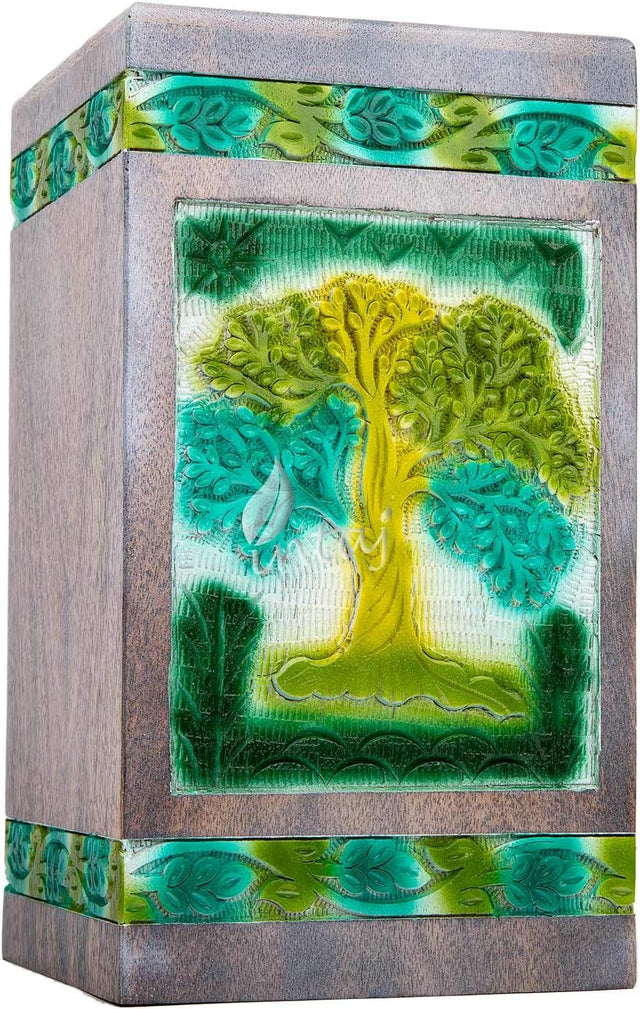 Handcarved Wooden Cremation Urn – Tree of Life Design – Suitable for Adult Men & Women, Mom & Dad, Dogs – 115 Cu/in Capacity