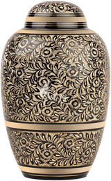 INTAJ Urn for Human Ashes - Adult Solid Brass Large Funeral Urn Handcrafted - Engraved Affordable Urn for Ashes (Dome Etched, Adult (12" Hx8 W))