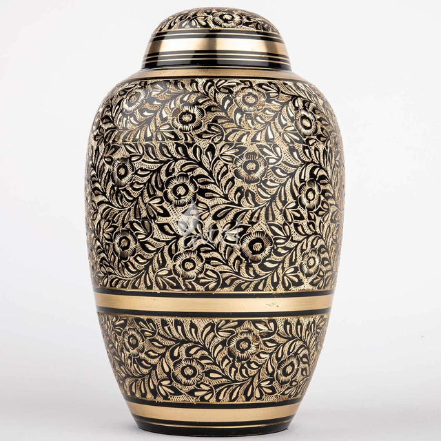 INTAJ Urn for Human Ashes - Adult Solid Brass Large Funeral Urn Handcrafted - Engraved Affordable Urn for Ashes (Dome Etched, Adult (12" Hx8 W))