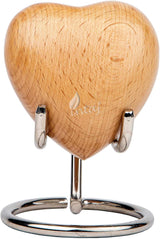 INTAJ Wooden Heart Urn for Human Ashes, Pet Ashes - Cremation Urn for Ashes, Humming Bird Funeral Urn for Dogs,Cats Hand-Crafted - Burial Urn Box (BeechWood, M (4") 10Cu/in)