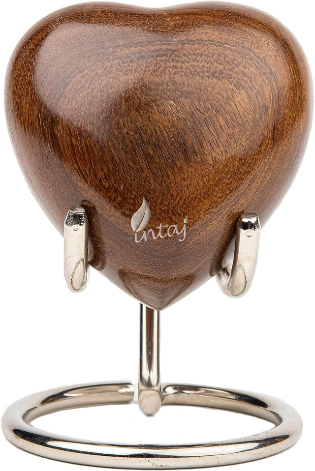 INTAJ Wooden Heart Urn for Human Ashes, Pet Ashes - Cremation Urn for Ashes, Humming Bird Funeral Urn for Dogs,Cats Hand-Crafted - Burial Urn Box (ADD ENGRAVING, M (4") 10Cu/in)