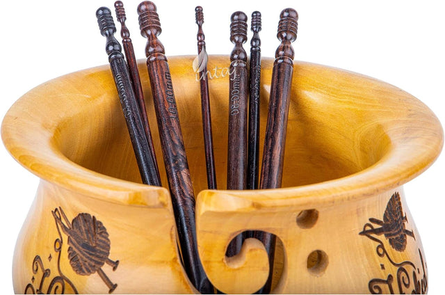 Rosewood Jumbo Crochet Hook Set Handmade, 15 Sizes Upto 25MM Wooden Crochet Hooks for Knitting, Size Engraved - Wooden Yarn Bowl Crochet Hook Accessories (Set of 7 3.5-10mm, Rosewood)