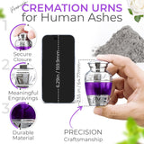 INTAJ Small Urns for Human Ashes Keepsake - Cremation Urns for for Men Women with Velvet Heart Case - Beautiful Brass Engraved Mini Urn Peaceful Dark Purple Decorative Urn