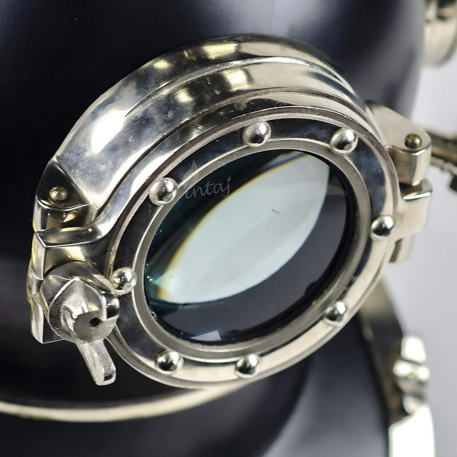 Handcrafted Antique Scuba Diving Helmet - Premium Home Decor Helmet for Diving Lovers - Marine US Navy Deep Sea Diver Diving Helmet (Black Matte Silver Toned, Large)