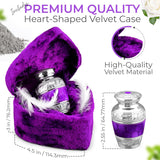 INTAJ Small Urns for Human Ashes Keepsake - Cremation Urns for for Men Women with Velvet Heart Case - Beautiful Brass Engraved Mini Urn Peaceful Dark Purple Decorative Urn