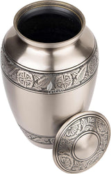 INTAJ Brass Cremation Urn for Human Ashes Adult Urn - Decorative Urns for Ashes Handcrafted, Large Burial Urn for Adult Ashes up to 250lbs (Adult 200-250lbs, Pewter)