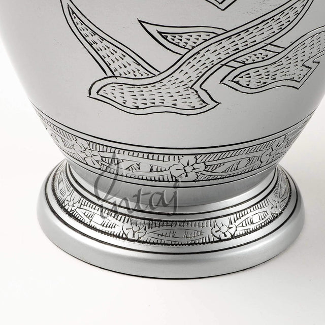 INTAJ Royal Silver Cremation Urn for Human Ashes - Adult Funeral Urn Handcrafted - Affordable Urn for Ashes - Large Urn Deal (Arcadia Black, Adult)
