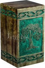Handcarved Wooden Cremation Urn – Tree of Life Design – Suitable for Adult Men & Women – 340lbs Capacity