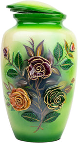 Handcrafted Floral Cremation Urn – Olive Green Rose Design – Suitable for Adult Men & Women