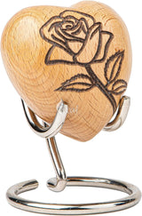 INTAJ Wooden Heart Urn for Human Ashes, Pet Ashes - Cremation Urn for Ashes, Humming Bird Funeral Urn for Dogs,Cats Hand-Crafted - Burial Urn Box (BeechWood, S (3") 07Cu/in)