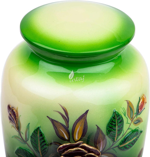 Handcrafted Floral Cremation Urn – Olive Green Rose Design – Suitable for Adult Men & Women