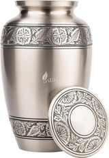 INTAJ Brass Cremation Urn for Human Ashes Adult Urn - Decorative Urns for Ashes Handcrafted, Large Burial Urn for Adult Ashes up to 250lbs (Adult 200-250lbs, Pewter)