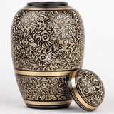 INTAJ Urn for Human Ashes - Adult Solid Brass Large Funeral Urn Handcrafted - Engraved Affordable Urn for Ashes (Dome Etched, Adult (12" Hx8 W))