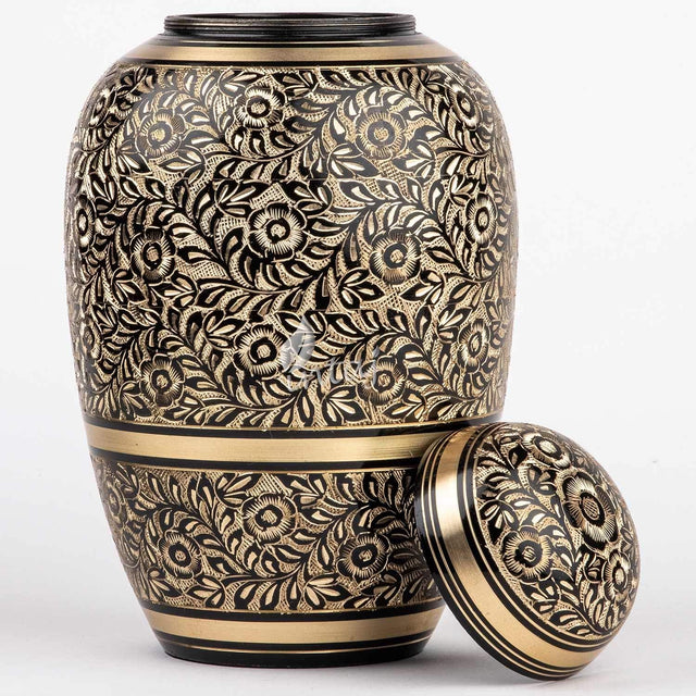 INTAJ Urn for Human Ashes - Adult Solid Brass Large Funeral Urn Handcrafted - Engraved Affordable Urn for Ashes (Dome Etched, Adult (12" Hx8 W))