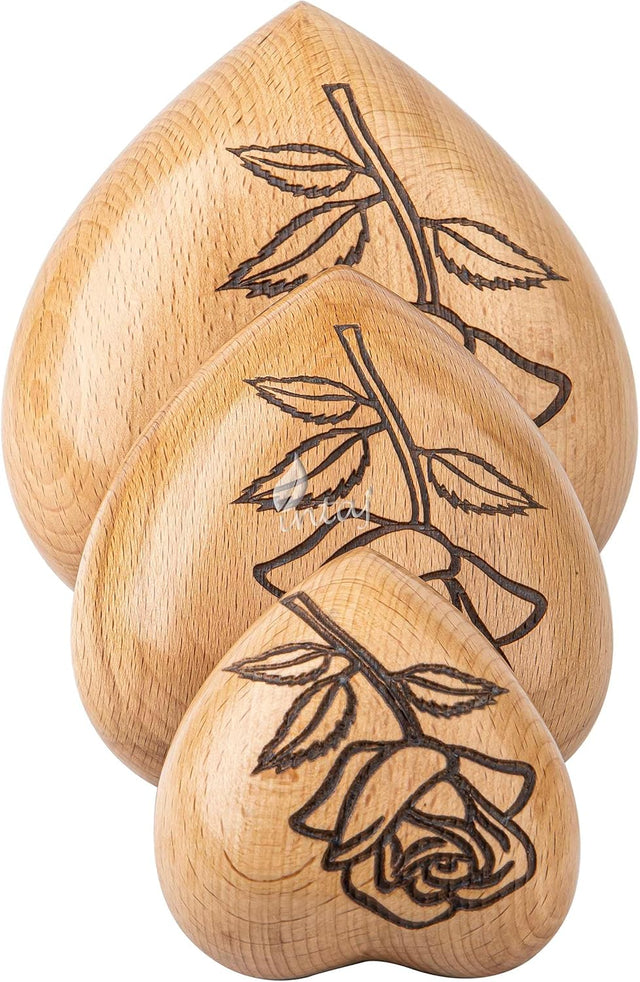 INTAJ Wooden Heart Urn for Human Ashes, Pet Ashes - Cremation Urn for Ashes, Humming Bird Funeral Urn for Dogs,Cats Hand-Crafted - Burial Urn Box (BeechWood-Rose, M (4") 10Cu/in)