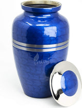 Handcrafted Cremation Urn – Blue Feather Design in Cloud Blue & Silver – Suitable for Adult Men & Women – 200lbs Capacity