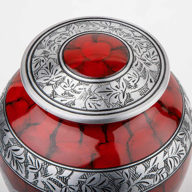 Handcrafted Silver Cremation Urn – Royal Wings Red Design – Suitable for Adult Men & Women, Mom & Dad