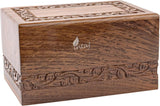 INTAJ Borders Wooden Urns for Human Ashes Adult Funeral Urn, Wooden Cremation Urns for Ashes Engraving, Wooden Box (XS (5x3x2) 14 Cu/in, Custom Border Carved)