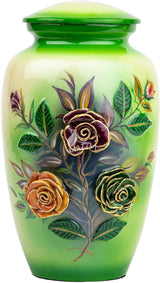 Handcrafted Floral Cremation Urn – Olive Green Rose Design – Suitable for Adult Men & Women