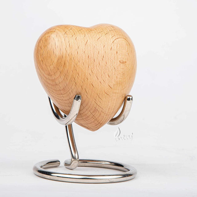 INTAJ Wooden Heart Urn for Human Ashes, Pet Ashes - Cremation Urn for Ashes, Humming Bird Funeral Urn for Dogs,Cats Hand-Crafted - Burial Urn Box (BeechWood, L (5") 14Cu/in)