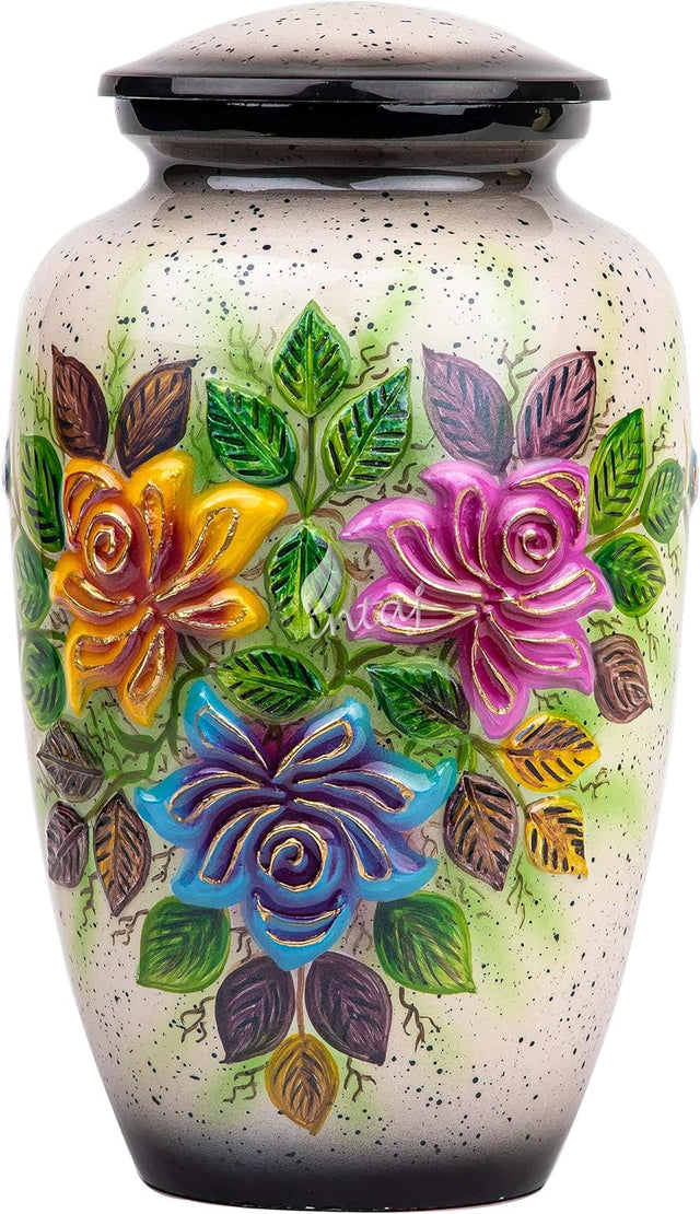 Handcrafted Floral Cremation Urn – Lotus Rainbow Design – Suitable for Adult Men & Women, Mom & Dad