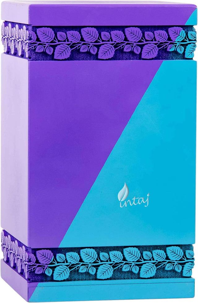 Handcarved Wooden Cremation Urn – Celtic Knot Tree of Life – Suitable for Small Pets or Infant Ashes – 115 Cu/in Capacity – SkyBlue Purple Finish (Small, 8x4.75")