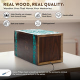 INTAJ Cremation Urn for Human Ashes - Wooden Urn Box for Ashes Handcrafted - Tree of life Memorial Urn Funeral Cremation Urns (Teal Green, X-Large (250lbs or 115kg))