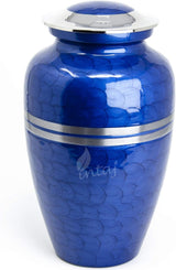 Handcrafted Cremation Urn – Blue Feather Design in Cloud Blue & Silver – Suitable for Adult Men & Women – 200lbs Capacity