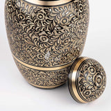 INTAJ Urn for Human Ashes - Adult Solid Brass Large Funeral Urn Handcrafted - Engraved Affordable Urn for Ashes (Dome Etched, Adult (12" Hx8 W))