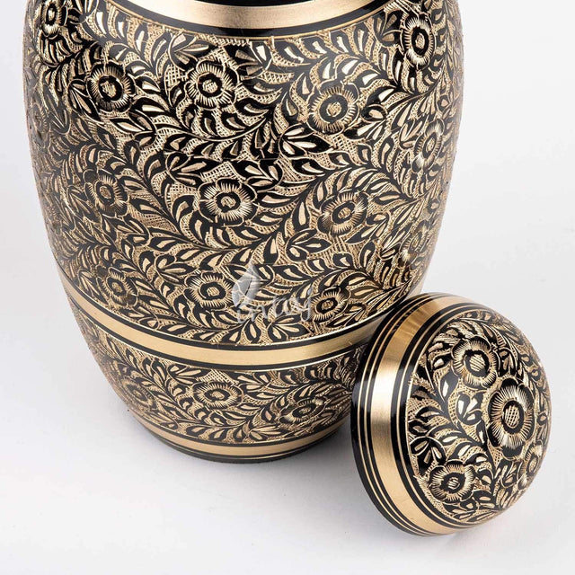 INTAJ Urn for Human Ashes - Adult Solid Brass Large Funeral Urn Handcrafted - Engraved Affordable Urn for Ashes (Dome Etched, Adult (12" Hx8 W))