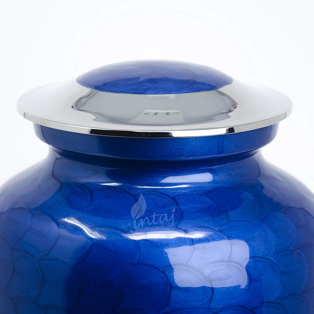 Handcrafted Cremation Urn – Blue Feather Design in Cloud Blue & Silver – Suitable for Adult Men & Women – 200lbs Capacity