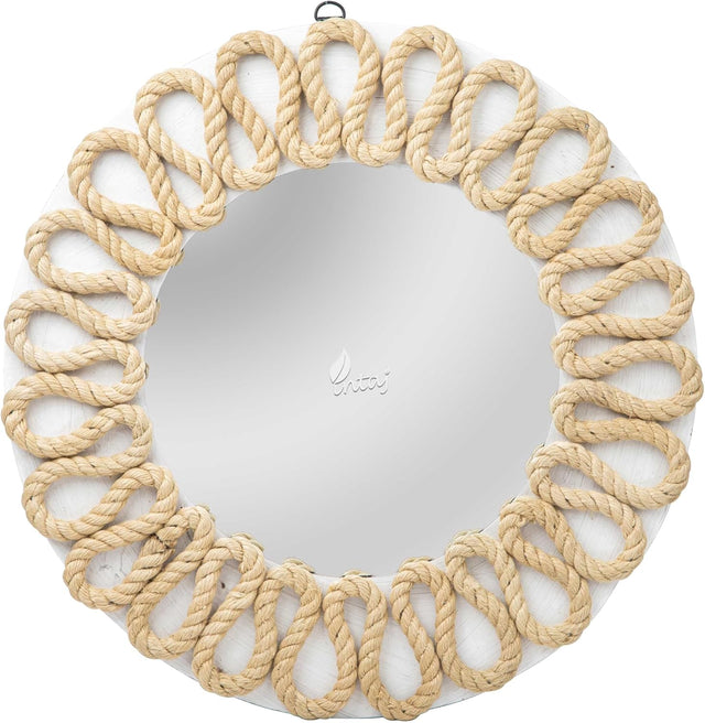 Rustic Rope Round Wall Mirror - Nautical Decorative Wall Mirror Handcrafted - Large Wall Home Decor Mirror for Bathroom, Bedroom, Entryway, Living Room (20x20, Natural Brown)