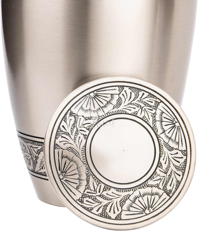 INTAJ Brass Cremation Urn for Human Ashes Adult Urn - Decorative Urns for Ashes Handcrafted, Large Burial Urn for Adult Ashes up to 250lbs (Adult 200-250lbs, Pewter)