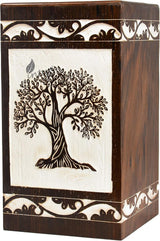 Handmade Rosewood Urn for Human Ashes | Tree of Life Wooden Urns Hand-Crafted - Funeral Cremation Urn for Ashes (Antique Soulful Tree, Keepsake - 100 Cu/in)