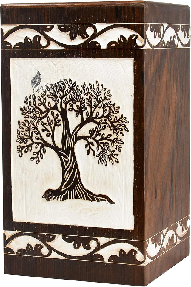 Handmade Rosewood Urn for Human Ashes | Tree of Life Wooden Urns Hand-Crafted - Funeral Cremation Urn for Ashes (Antique Soulful Tree, Keepsake - 100 Cu/in)