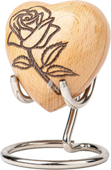 INTAJ Wooden Heart Urn for Human Ashes, Pet Ashes - Cremation Urn for Ashes, Humming Bird Funeral Urn for Dogs,Cats Hand-Crafted - Burial Urn Box (BeechWood-Rose, L (5") 14Cu/In)