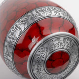 Handcrafted Silver Cremation Urn – Royal Wings Red Design – Suitable for Adult Men & Women, Mom & Dad