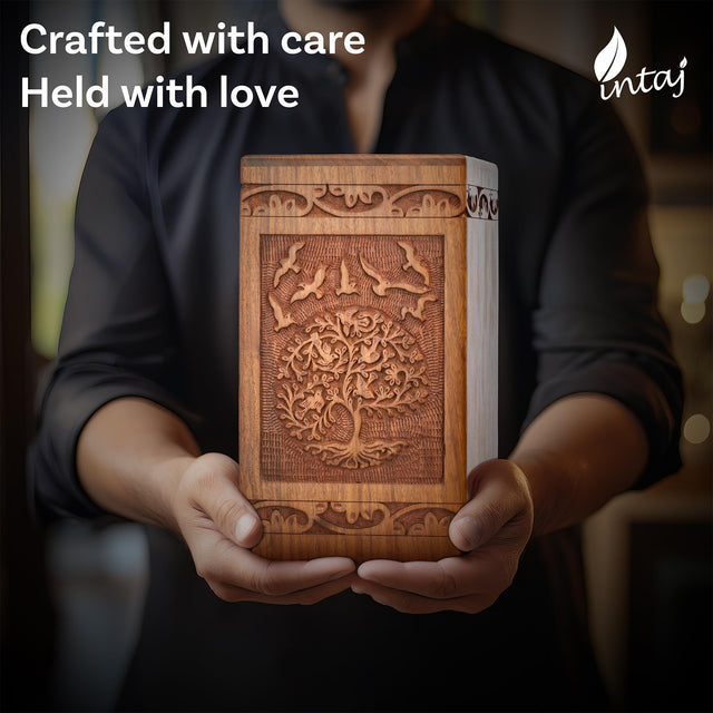 Tree of Life Wooden Urn – Suitable for Men, Women, Mom & Dad – 20lbs Capacity – Mini Rosewood Keepsake Cremation Urn