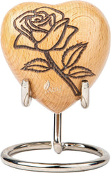 INTAJ Wooden Heart Urn for Human Ashes, Pet Ashes - Cremation Urn for Ashes, Humming Bird Funeral Urn for Dogs,Cats Hand-Crafted - Burial Urn Box (BeechWood-Rose, L (5") 14Cu/In)