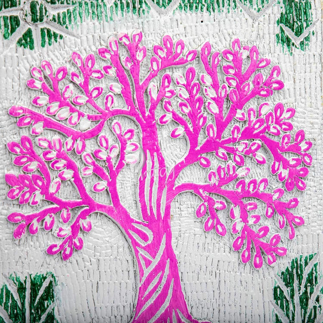 INTAJ Handmade Wooden Urn for Human Ashes - Adult Tree of Life Wooden Urns Hand-Crafted - Funeral Cremation Urn for Dogs Engraved (Fuchsia White, Large - 11.25Hx6.25W (250 Cu/in))