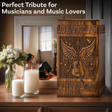 Handcrafted Wooden Cremation Urn – Guitar Wings of Angel – Suitable for Men, Women, Mom & Dad – 250lbs